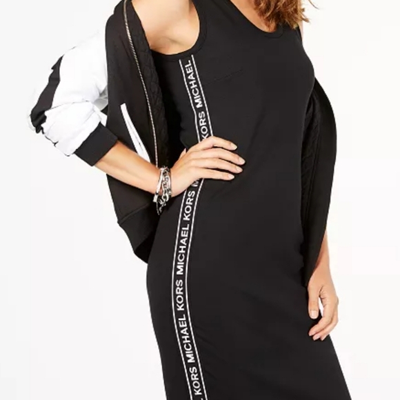 Michael Kors Black Logo Trim Body Con Stretch Dress Size Medium - Picture 8 of 8
